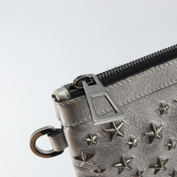 Jimmy Choo Studs Clutch Bag Leather Silver Auth 160738 - Picture 9 of 16